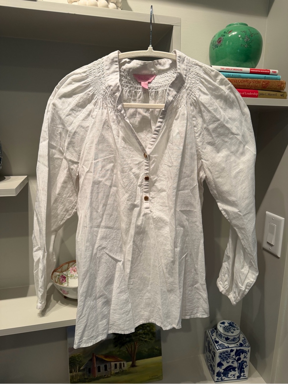Lilly Pulitzer White Smocked Peasant Top
